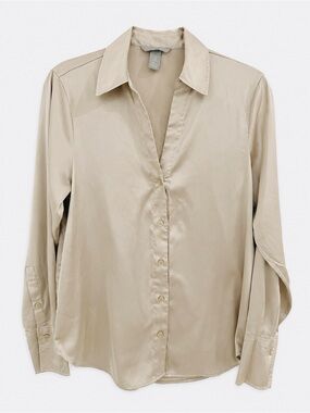 H&M Silky Beige Button-Up Blouse size S